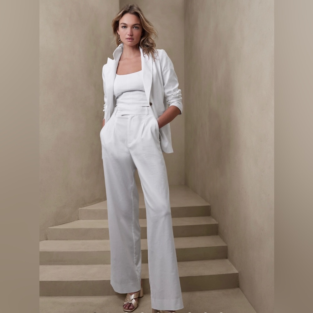 NWT! Banana Republic White High-Rise Linen Blend Pant